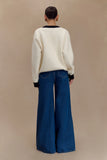 Jen Wide Leg Flare Denim Jeans Dark Blue