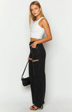 Gem Diamante Trim Wide Leg Black Denim Jeans