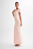 Cassandra Off Shoulder Slinky Maxi Dress Pale Pink
