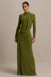 Melissa Olive Long Sleeve Wrap Maxi Dress With Draped Detailing