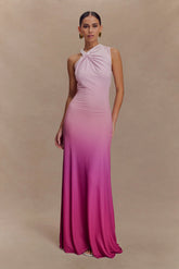 Marlee Asymmetrical Slinky Maxi Dress Ombre Pink