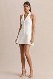 Valetta White Plunge Neck Tailored Mini Dress