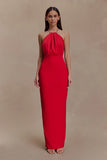 Elina Satin Necklace Maxi Dress Red
