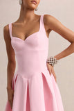 Greta Light Pink Sweetheart Neck Midi Dress