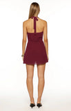 Jazmene Burgundy Halter Neck Wrap Mini Dress