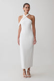 Sable Crossover Crepe Midi Dress White