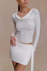 Elowen Knit Cowl Long Sleeve Top White