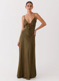 Flora Satin Maxi Dress Khaki