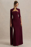 Esme Burgundy Square Neck Maxi Dress With Cape Sleeves