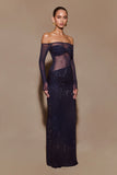 Nash Diamante Off Shoulder Maxi Dress Navy