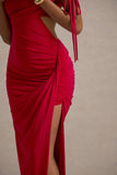 Trance Red Asymmetric Maxi Dress With Split