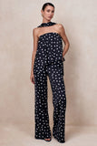Seloria Black White Satin Polka Dot Wide Leg Trouser