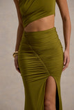 Sena Green Asymmetric Maxi Dress With Cut Out Details