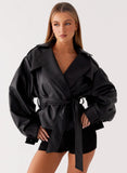 Midtown Faux Leather Trench Black