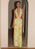 Really Something Beaded Maxi Dress Green Floral Beaded