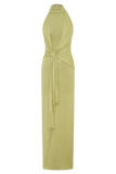 Cindylou Halter Knit Maxi Dress Light Olive