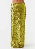 Perfect Places Low Rise Sequin Maxi Skirt Olive
