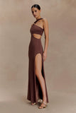 Lottie Slinky Maxi Dress With Split Chocolate