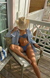 90 Swim Bianca Navy Gingham Bikini Bottoms