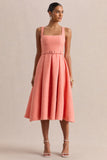 Camoria Coral Boucle Square Neck Midi Dress
