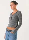 Kaytra Long Sleeve Top Grey Marle Stripe