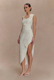 Virginia Suiting Embroidered Midi Dress White