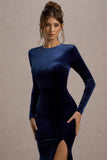 Rayla Navy Velvet Maxi Dress With Split