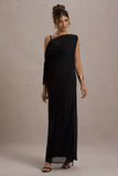 Aeliana Black Strappy V Neck Maxi Dress With Chiffon Sash