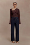 Kaylen Knit Long Sleeve Top Dark Chocolate