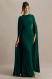 Magdelena Bottle Green Asymmetric Cape Maxi Dress
