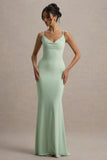 Francoise Light Green Cowl Neck Backless Maxi Dress With Lace Insert
