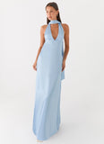 Alicia Satin Halter Maxi Dress Baby Blue