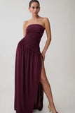 Bex Strapless Slinky Maxi Dress With Split Burgundy