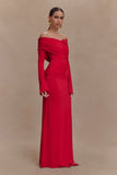 Therese Off Shoulder Ruched Maxi Dress Red