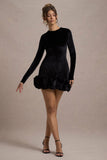 Claudine Black Velvet Long Sleeved Ruffled Mini Dress