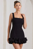 Lucy Black Strappy Mini Dress With Ruffle Trim
