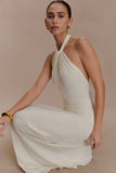 Elyna Slinky Halter Maxi Dress Ivory