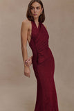 Elma Lurex Knit Halter Maxi Dress Deep Red