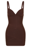 Maison Bandage Knit Mini Dress Chocolate