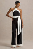 Caterina Black White Halter Neck Wide Leg Jumpsuit