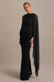 Cristina Black High Neck Maternity Maxi Dress With Cape Sleeve