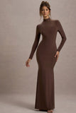 Tova Chocolate High Neck Long Sleeve Maxi Dress