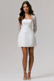 Bijou White Square Neck Lace Long Sleeve Mini Dress