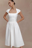 Ayla Cotton Fit And Flare Midi Dress White