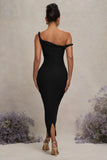 Salome Black Twisted Asymmetric Maternity Midi Dress