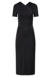 Junie Cross Over Neck Slinky Maxi Dress Black