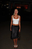 Martha Black Satin Lace Trim Midi Skirt