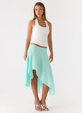 Kia Low Rise Asymmetrical Midi Skirt Aqua