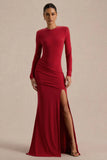 Liora Red Crew Neck Maxi Dress With Front High Split