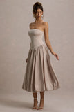 Keyton Champagne Satin Bandeau Midi Dress